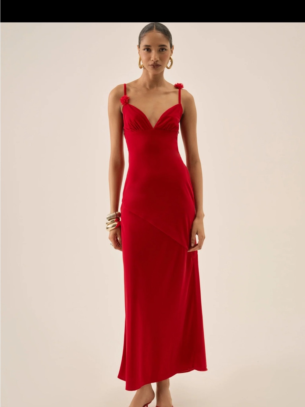For Love & Lemons Red Tie-Shoulder Maxi Dress